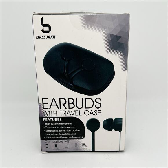 New in Box Bass Jaxx Black Wired Ear Buds with Travel Case - Picture 3 of 4